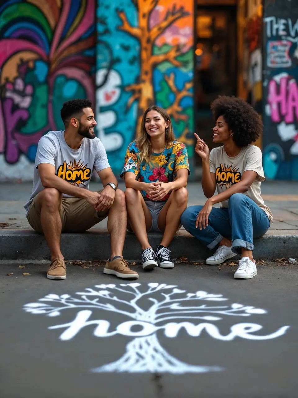 A group of friends wearing culture-inspired t-shirts with their roots an heritage
