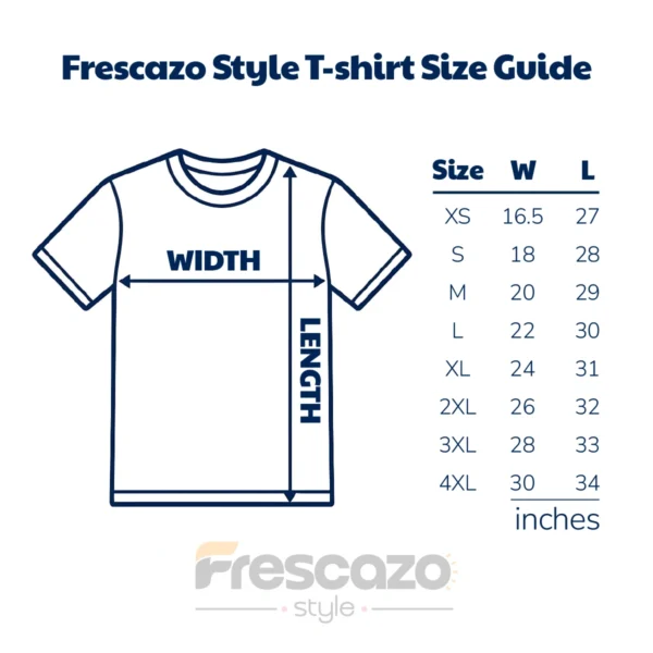 Frescazo Style cultural and heritage T-shirt size guide